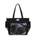 Black Japanese style tote bag with transparent front pocket for pins and badges - Black