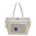 Creamy white Japanese school style messenger bag with large capacity mesh pocket - Off White