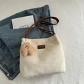 Sac fourre-tout en peluche blanche avec anses brunes et pendentif étoile hivernal - Sans Pendentif / Blanc