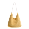 Bolso tote vintage de felpa amarilla de gran capacidad con correas blancas para invierno - Amarillo