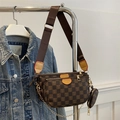 Ensemble sac bandoulière rétro à damier marron foncé avec bandoulière en nylon - Marron