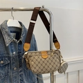 Sac hobo rétro marron 3-en-1 avec motif monogramme et bandoulière en nylon réglable - Monogramme Kaki