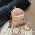 Mochila minimalista de cuero PU rosa claro para mujer con borla decorativa trenzada - Sin Colgante / Rosa