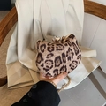 Mini borsa a tracolla leopardata con orecchie di gatto e chiusura con strass da donna - Cachi