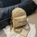 Mini mochila minimalista de lona caqui con textura lavada y detalle de llavero tejido - Sin Colgante / Caqui