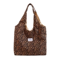 Sac fourre-tout rétro en nylon imprimé léopard avec large bandoulière et intérieur - Marron