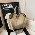 Bolso tote de lona caqui con asas dobles y correa de hombro de gran capacidad total - Caqui