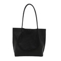 Große schwarze gewebte Shopper-Tasche mit minimalistischem Design und langen Schulterriemen - Schwarz