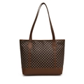 Vintage braune Tote Bag mit geometrischem Kreismuster und langen PU-Schultergurten - Braun
