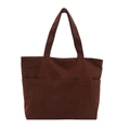 Brown corduroy tote bag for women with dual front pockets and soft texture - Brown