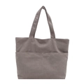 Grey corduroy tote bag with large front pockets and vertical ribbed texture - Gray