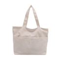 Minimalistische beige Cord-Einkaufstasche mit Vordertasche und zwei Trägern für Damen - Weiß