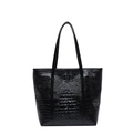 Large black crocodile textured leather tote bag with stylish top handles for women - Black Scaly Texture (Black Style 1)