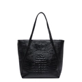 Black crocodile embossed leather tote bag for women featuring a minimalist commute design - Black Back Relief Texture (Black Style 2)