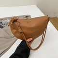 Brown leather half-moon shoulder bag with knot strap detail and silver zipper - Brown