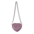 Elegante roze hartvormige mini-avondtas met fonkelende steentjes en een zilveren ketting - Roze