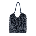 Minimalistische Plüsch-Tragetasche mit Leopardenmuster und Seilgriffen für Damen - Blau