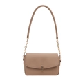 Schicke beige Unterarmtasche aus glattem Kunstleder mit goldener Kette und Schnalle - Khaki