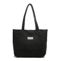 Bolso tote clásico de pana negra con gran capacidad y detalle de etiqueta tejida - Negro