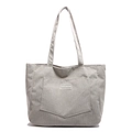 Bolso tote minimalista de pana gris claro con gran capacidad y etiqueta decorativa - Gris claro