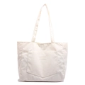 Bolso tote de pana blanco roto con bolsillo frontal y etiqueta XINRUIGOOD - Blanco
