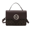 Sac bandoulière marron foncé chic avec imprimé monogramme M et logo en métal argenté - Marron