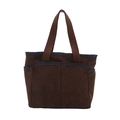 Bruine corduroy shopper met blauwe bies en meerdere zakken voor dagelijks gebruik - Bruin