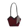 Borsa tote in velluto rosso scuro con taglio a V, manici e sciarpa decorativa - Rosso