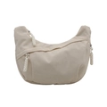 Minimalist beige corduroy crescent shoulder bag with a textured finish and braided zipper - Off White