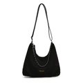 Borsa hobo nera alla moda in pelle scamosciata con tracolla e catena in metallo - Nero