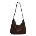 Borsa hobo marrone scuro scamosciata con catena d'argento e tracolla regolabile - Caffè Senza Ciondolo