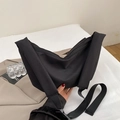 Minimalist black crescent crossbody bag with wide shoulder strap in high-density fabric - Black