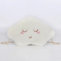 Borsa a tracolla nuvola in peluche bianco sporco con viso ricamato e catena dorata - Timido Bianco