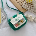 Cute green and white mini crossbody bag featuring cat ears and floral pocket detail - Green