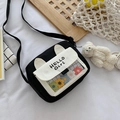 Cute Japanese style black and white canvas crossbody bag with animal ears and clear window - Black