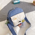 Mini bolso bandolera de lona en azul y blanco con bonitos parches de conejo y nube - Azul