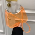 Vibrant orange transparent PVC shoulder bag with silver hardware for summer style - Orange