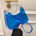 Chic blue transparent PVC baguette shoulder bag with white stitching details - Blue