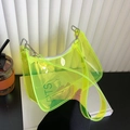 Neon yellow transparent PVC shoulder bag with SECRET text and silver hardware - Fluorescent Green