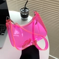 Neon pink translucent PVC baguette shoulder bag with a stylish half-moon jelly design - Pink