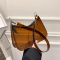 Transparent amber brown PVC baguette shoulder bag with silver hardware and black zipper - Brown