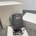 Mini sac à bandoulière pour téléphone à carreaux noirs et blancs avec sangle tressée - Noir