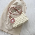 Creamy white bubble texture handbag with pink floral charm and knotted strap accent - Pink