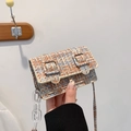 Mini crossbody bag in orange and blue tweed weave with acrylic chain detail - Orange Blue
