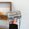 Mini tweed square crossbody bag in grey and white with acrylic chain detail - Gray