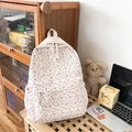 Beige canvas rugzak met bloemenpatroon en trekkoord ritsdetail voor studenten - Bloemen Stijl