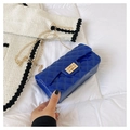 Royal blue quilted jelly handbag with golden twist lock and elegant chain strap - Blue