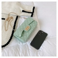 Quilted mint green crossbody bag with gold chain strap and metallic twist lock closure - Light Green