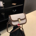 Retro cream and brown contrast rectangular crossbody bag with golden twist lock - White