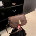 Minimalist vintage brown leather crossbody bag with gold buckle and U-shaped stitching - Brown